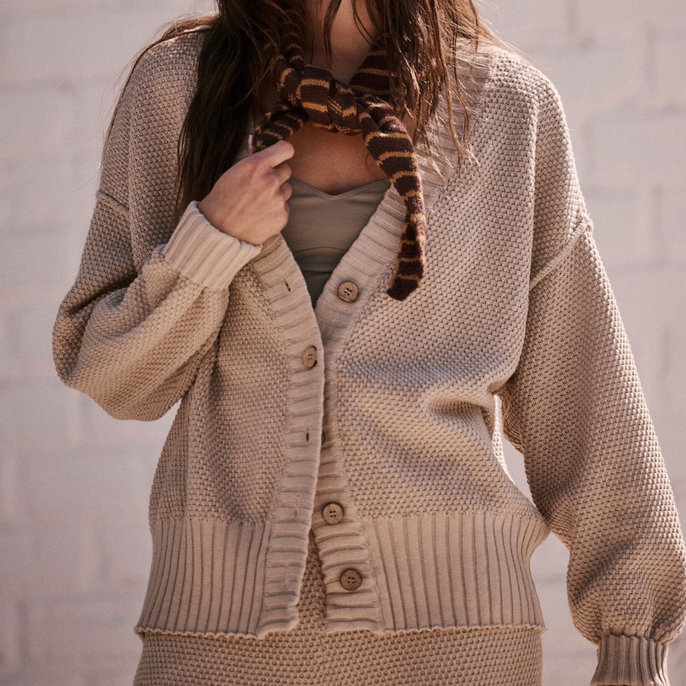 Free People Beach Hailee Cardigan sweater set size Large Peyote color - Picture 4 of 9